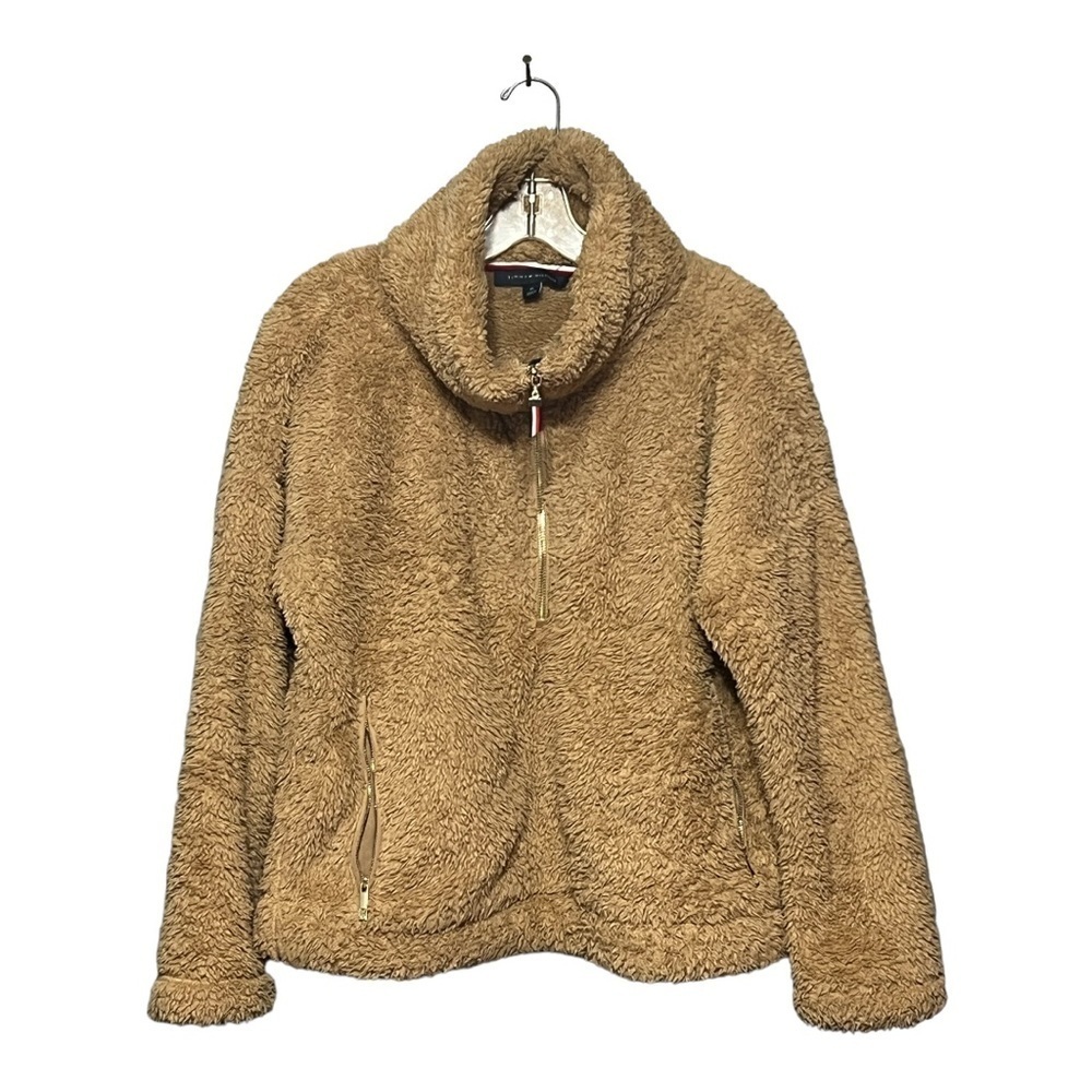 Tommy Hilfiger Quarter Zip Sherpa Teddy Jacket Tan Women’s Size Medium